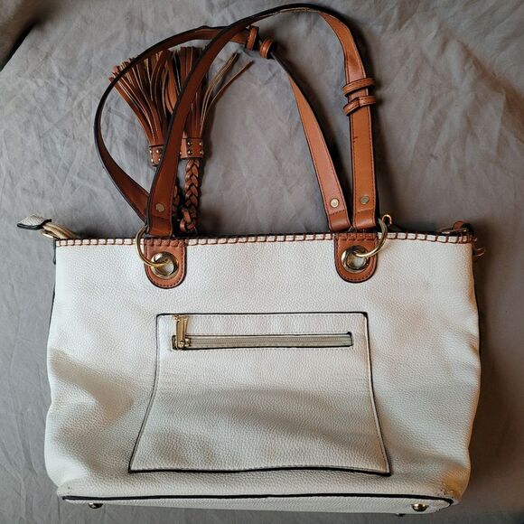 off white and brown tote shoulder bag - Picture 5 of 8